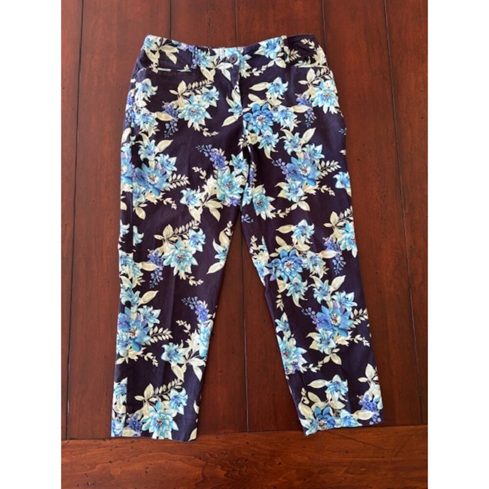 Talbots Size 4 Petite Blue Floral‎ Cotton Pants